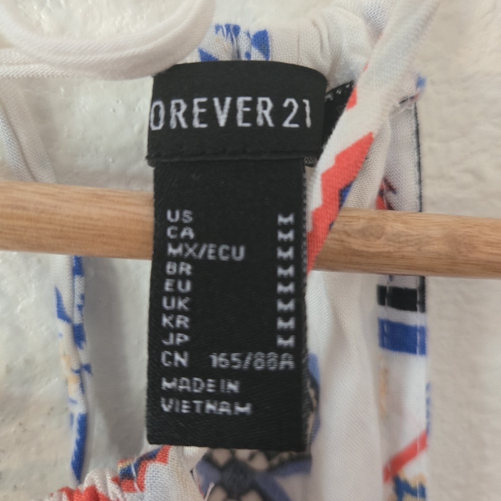 Forever 21 White Maxi Dress with Blue and Orange Patterns - Picture 2 of 2